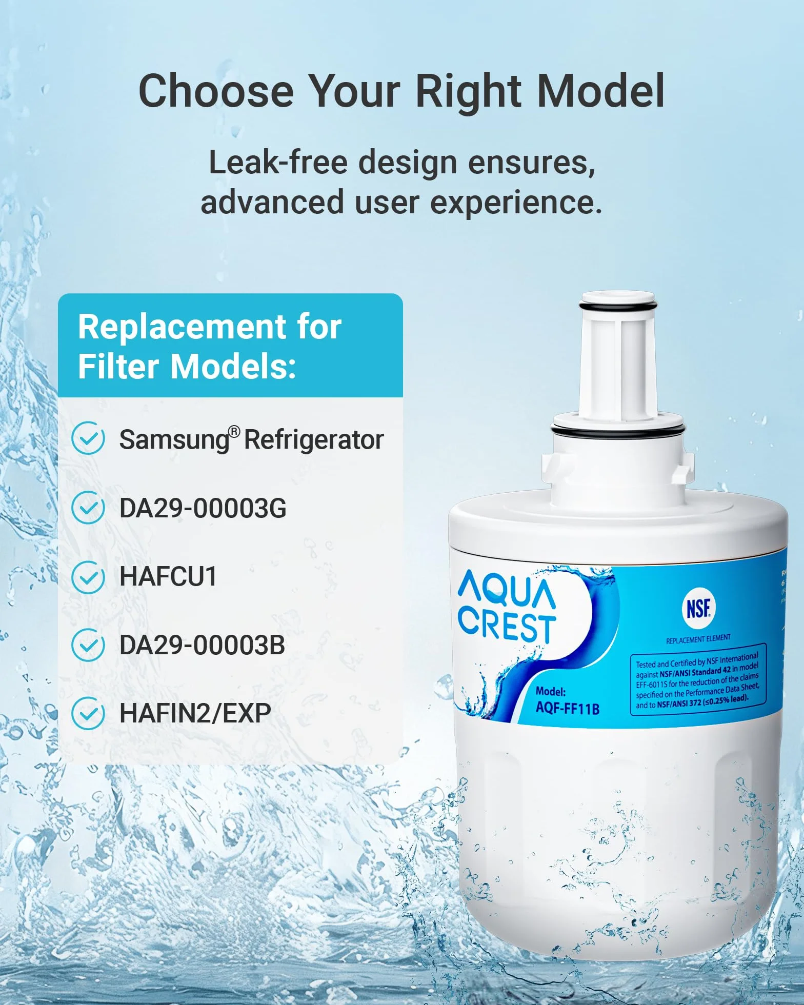 AQUA CREST DA29-00003G Filtr Wody do Lodówki, Kompatybilny z Samsung Aqua Pure Plus DA29-00003G, DA29-0003B DA97-06317A DA61-00159A, HAFCU1/XAA, HAFIN2/EXP, WF289 (3)