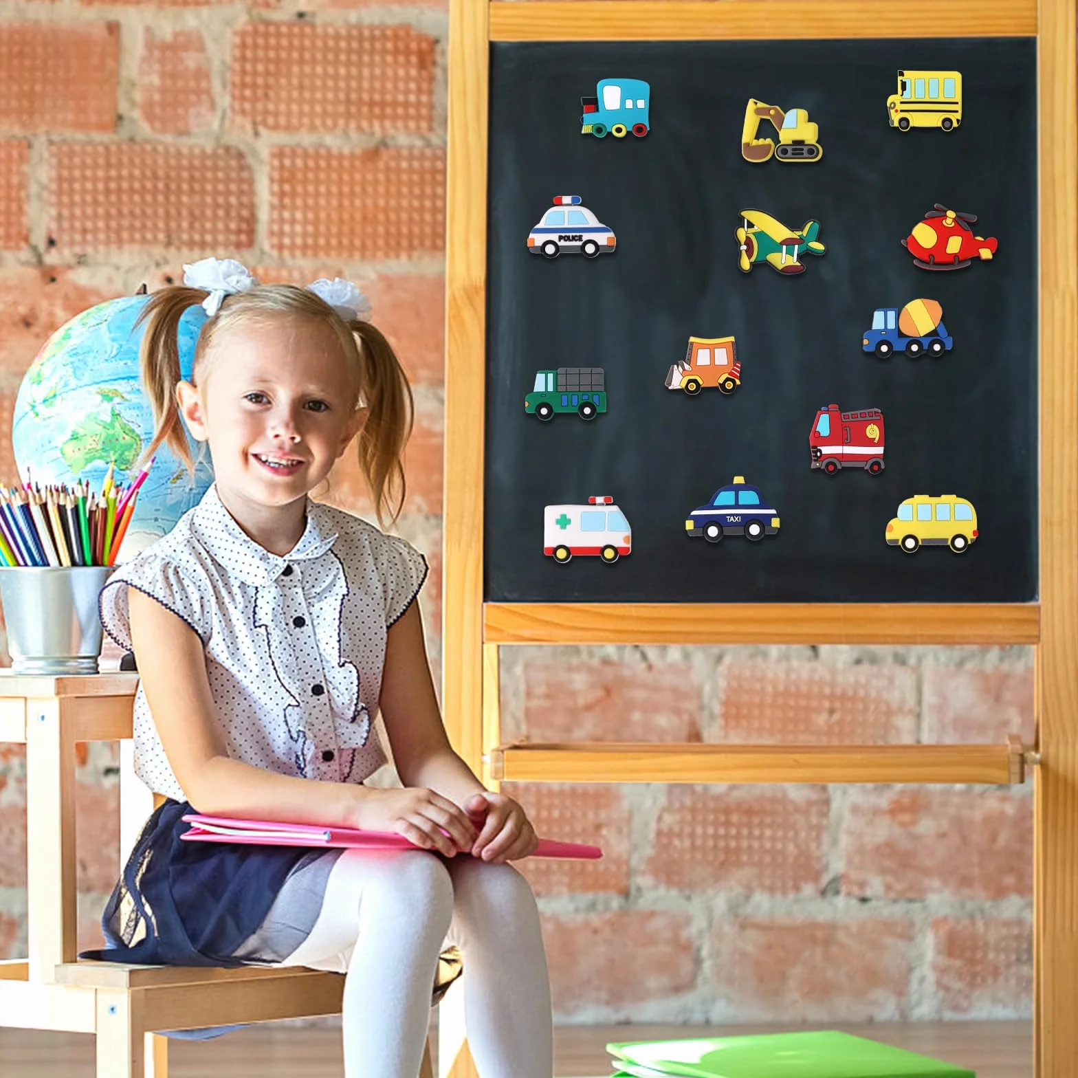 13 Sztuk Magnesów na Lodówkę dla Maluchów, Magnesy na Lodówkę Transportowe z Samochodem Łodzią Samolotem Pojazdem Zabawkami Edukacyjnymi dla Chłopców i Dziewcząt
