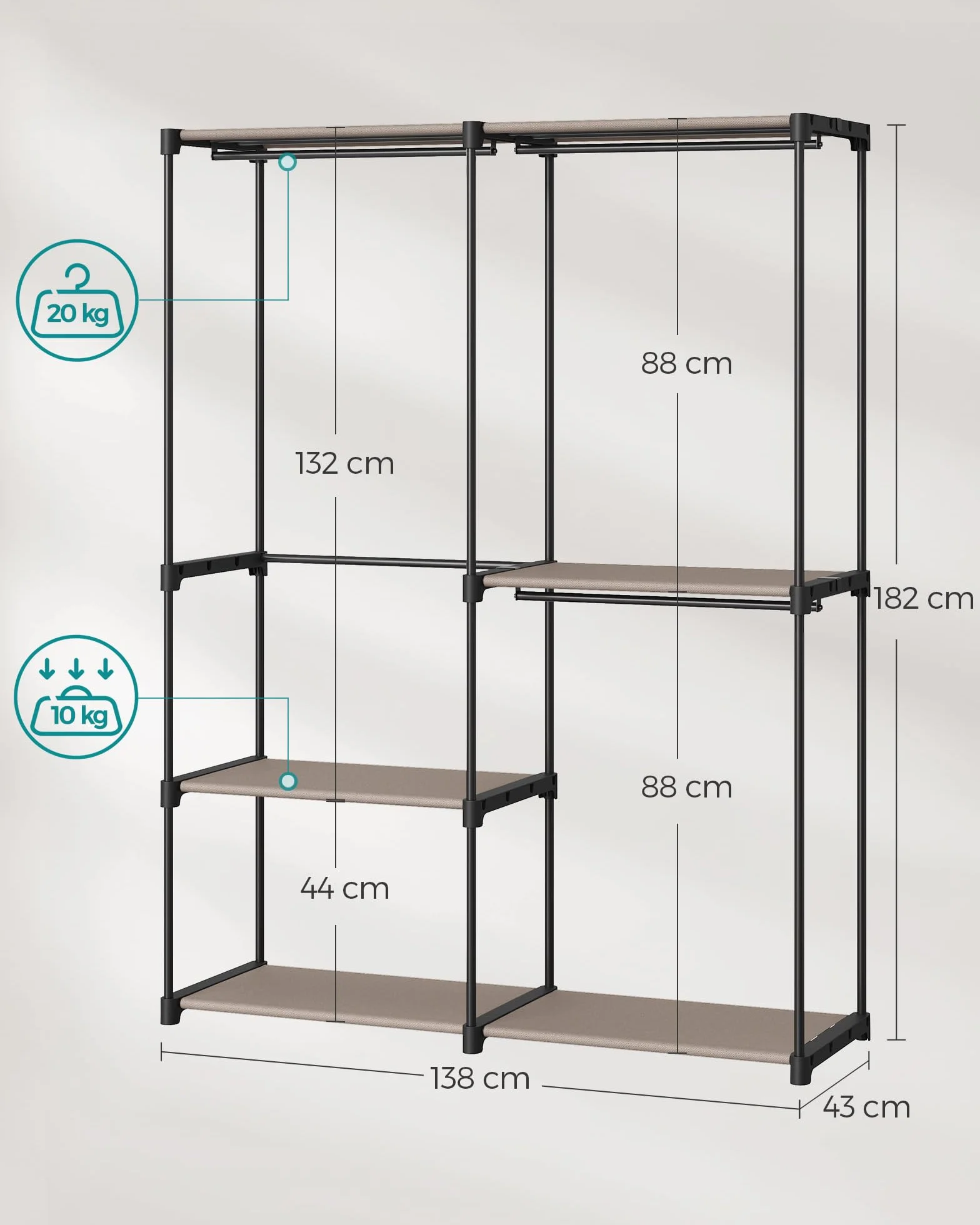 SONGMICS otwarta szafa 43 x 138 x 182 cm taupe