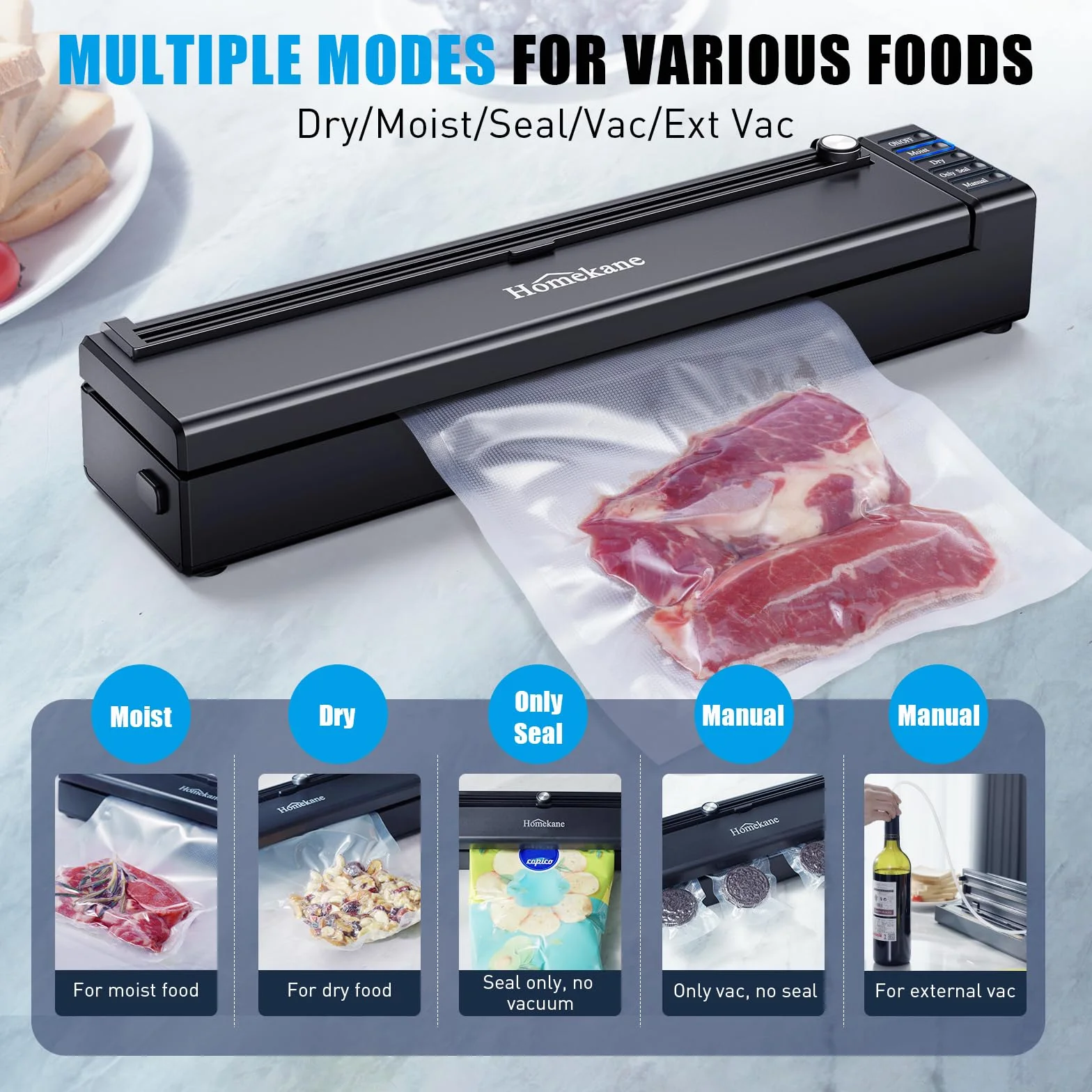 Sous Vide automatyczna zgrzewarka próżniowa z nożem, zgrzewarka do suchych lub wilgotnych produktów spożywczych, w zestawie 5 worków próżniowych i węża