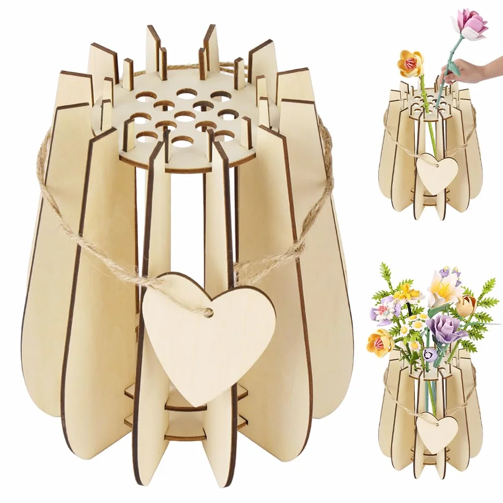 Wazon kompatybilny z Lego Flowers z drewnianej układanki 3D kreatywne wazony do ekspozycji styl 1