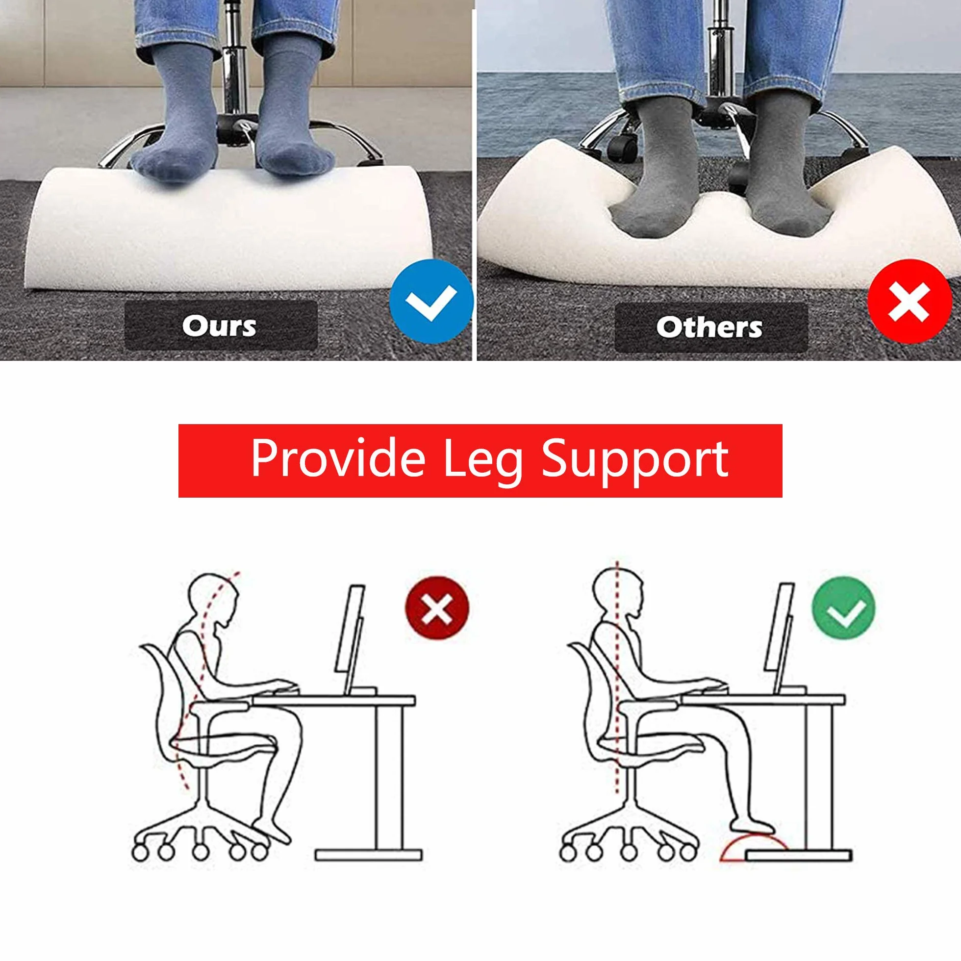 Podnóżek pod biurko WDEC Ergonomiczny podnóżek z regulowanym wzrostem, antypoślizgowy, piankowy podkład pod stopy, kompaktowa podpórka dla domu, biura, podróży