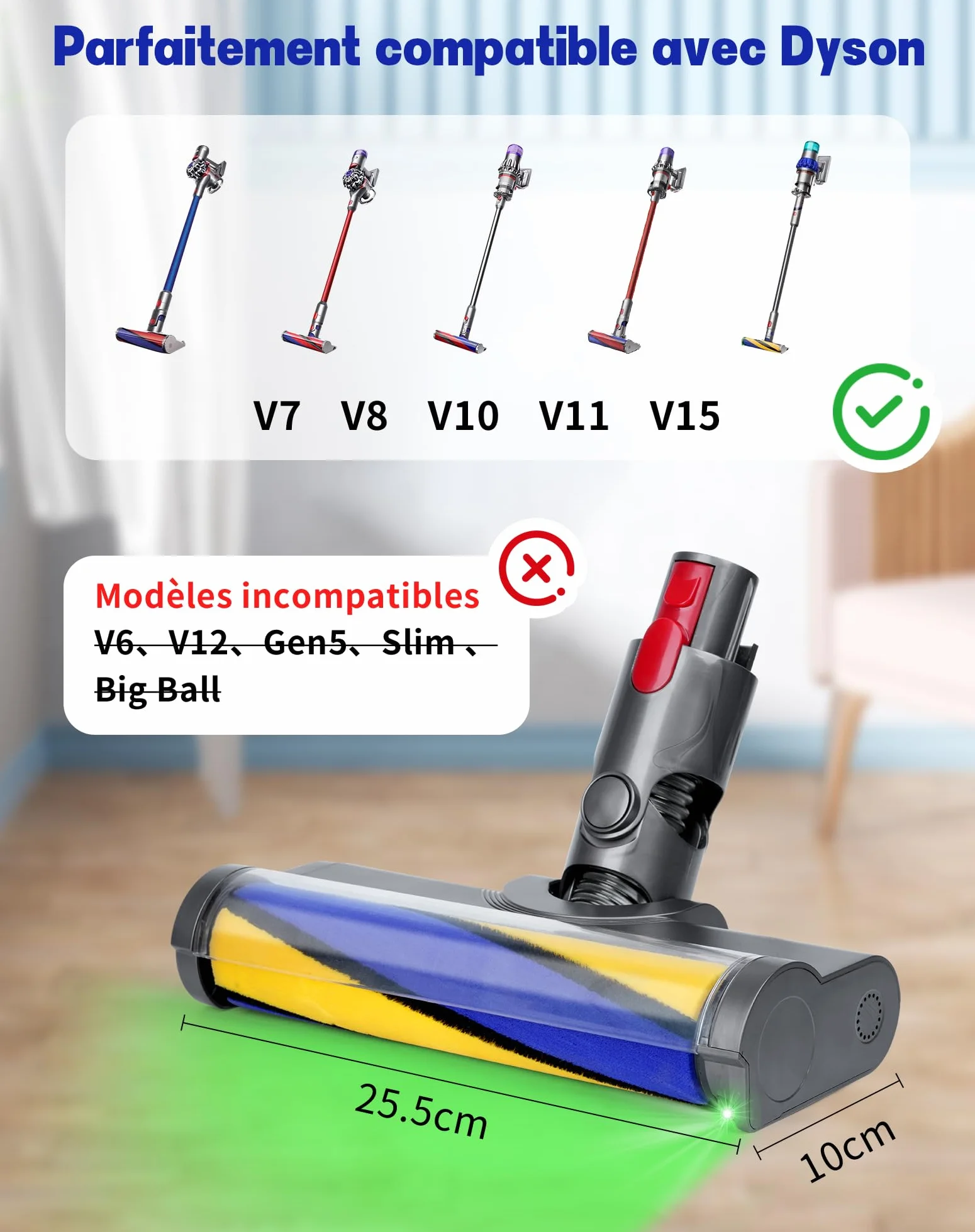 Szczotka zamienna Dyson V7 V8 V10 V11 V15 do twardych podłóg z lampą LED