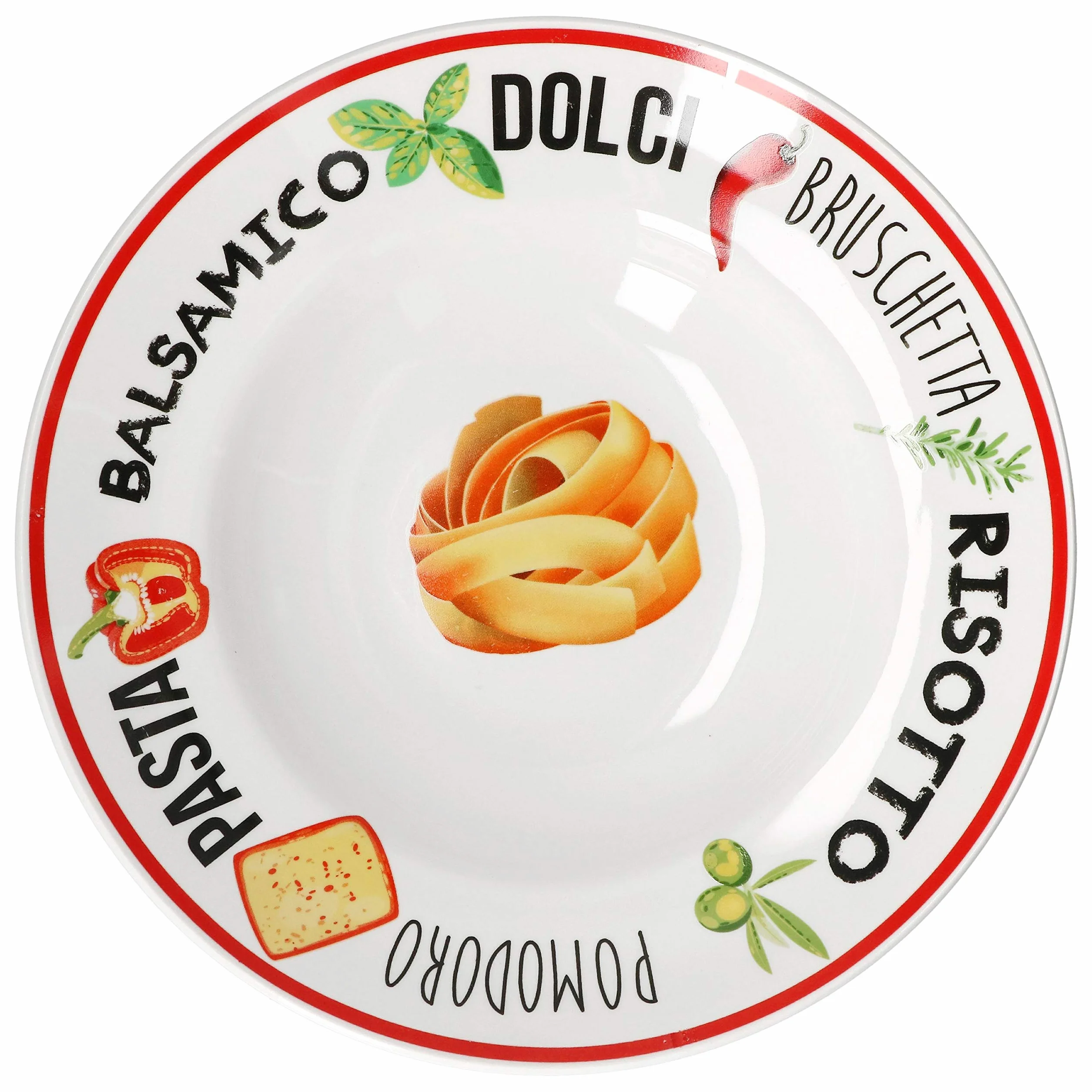 MamboCat Zestaw 4 białych talerzy do makaronu z dekoracją, głębokie porcelanowe naczynia