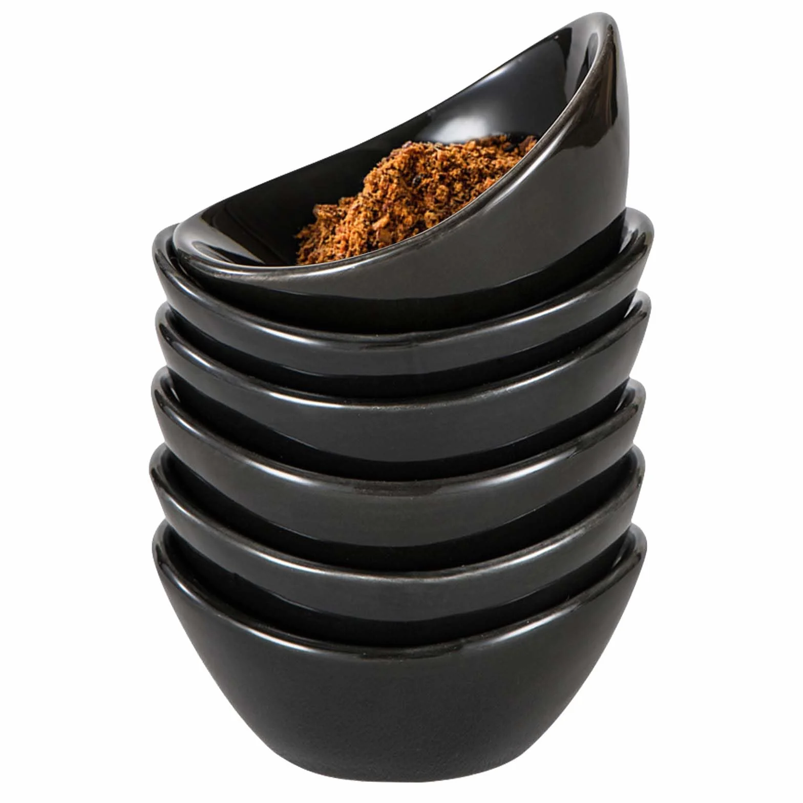Molbory Zestaw 6 Czarnych Miseczek do Dipów, 60 ml, Ceramiczne, Małe, Tapas, Sushi, Sosu Pomidorowego, BBQ, Akcesoria Imprezowe