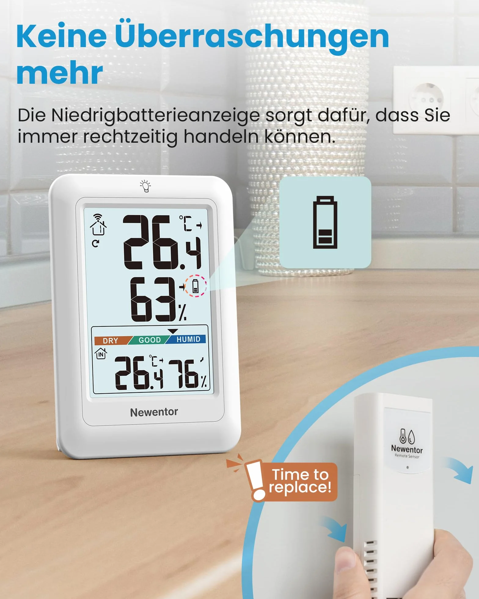 Newentor MAX MIN termometr do użytku wewnątrz i na zewnątrz, 24/48 godz., higrometr, miernik wilgotności powietrza z komfortem powietrza, stacja pogodowa radiowa z 3 czujnikami zewnętrznymi, termometr