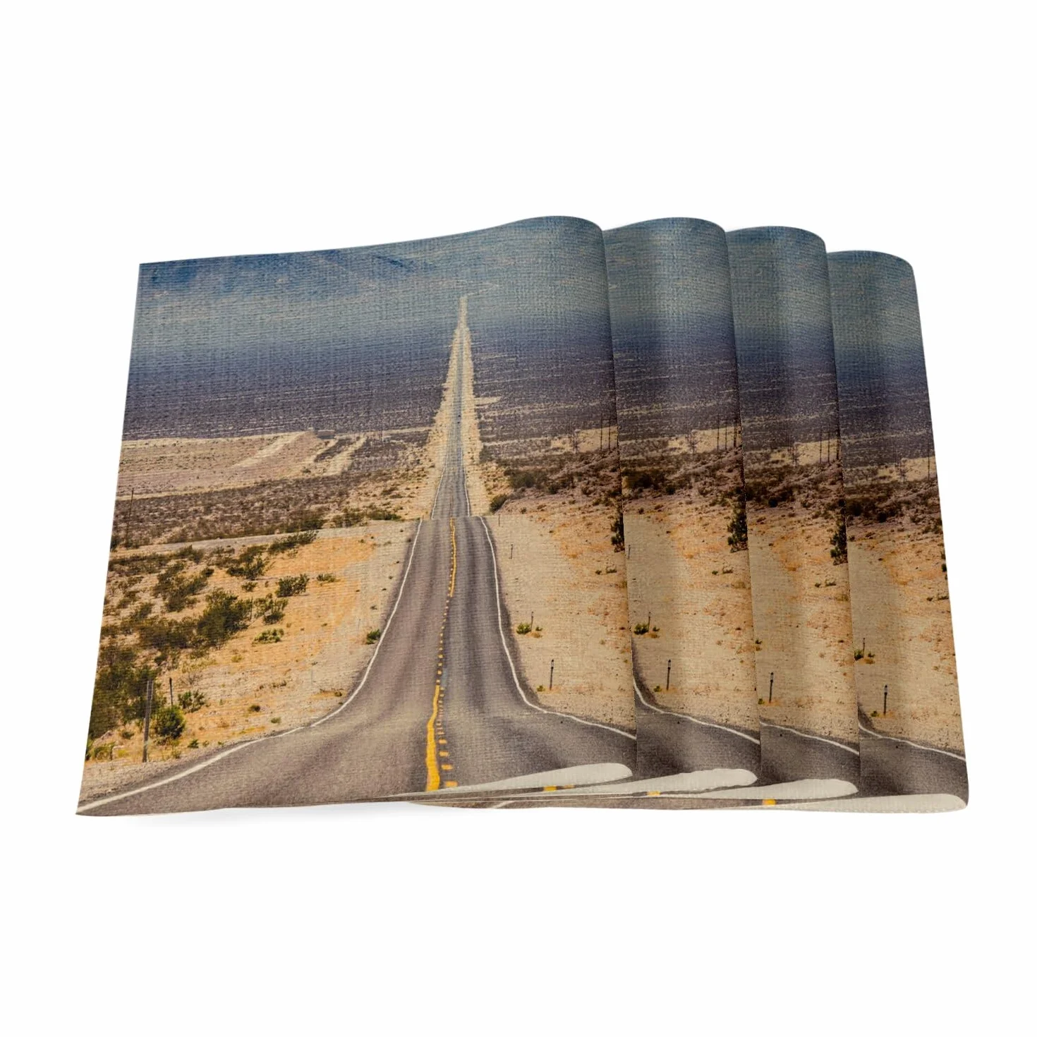 Zestaw 4 podkładek lnianych - Route 66 Stany Zjednoczone Bikers Mythic Desert - Duży format 40 x 28,5 cm