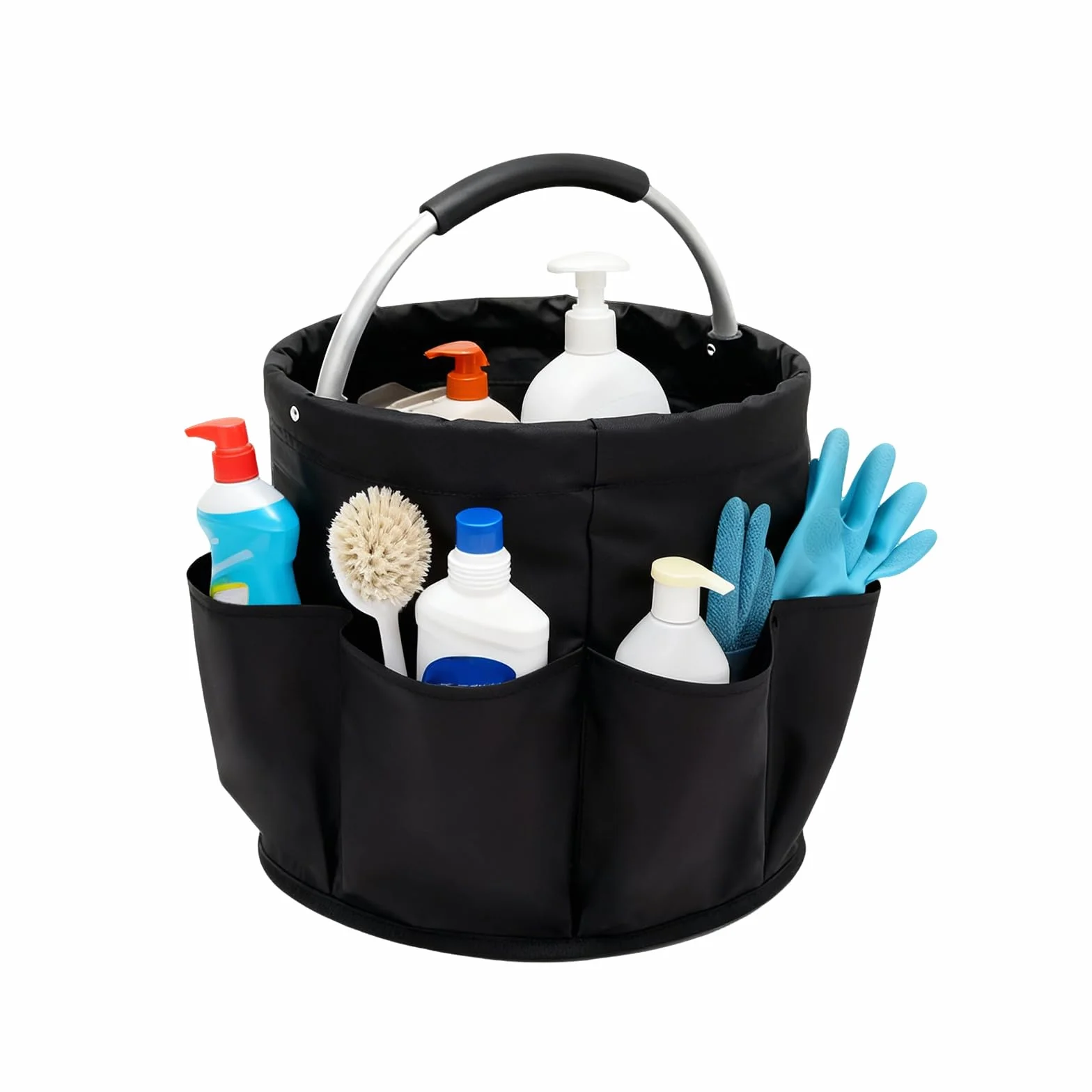Organizer na środki czyszczące, 17 l, kosz do czyszczenia z uchwytem i 6 przegródkami, 28 x 28 cm, składana torba do czyszczenia, przenośna torba do czyszczenia, do łazienki, salonu, ogrodu