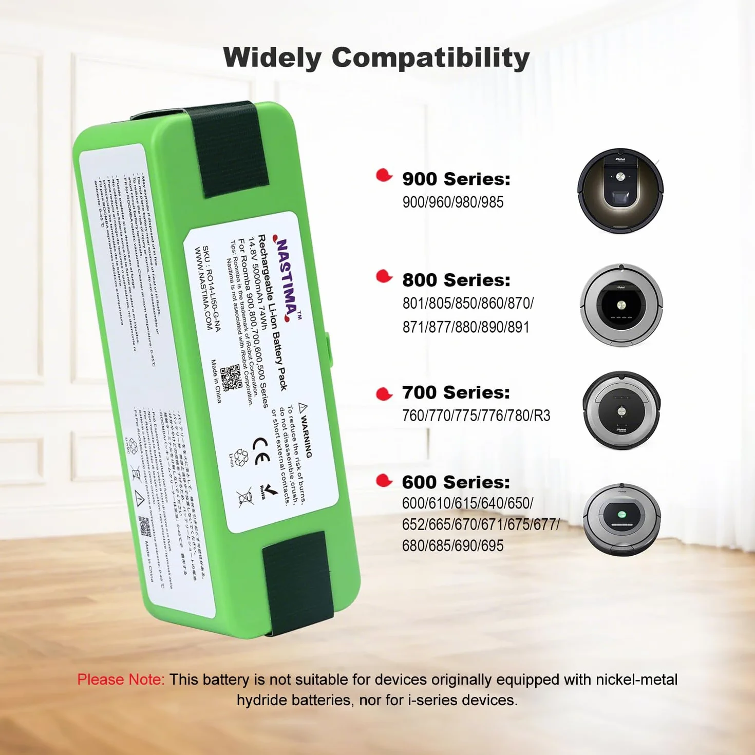 NASTIMA 14,8 V 5000 mAh akumulator litowo-jonowy do Roomba seria 900 800 700 600