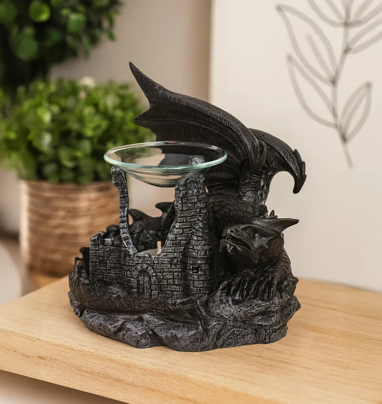 Kremers Schatzkiste Lampa zapachowa smok 22 cm ruiny zamku uchwyt na podgrzewacze do olejków eterycznych wosk zapachowy dekoracja 19 x 22 x 18 cm