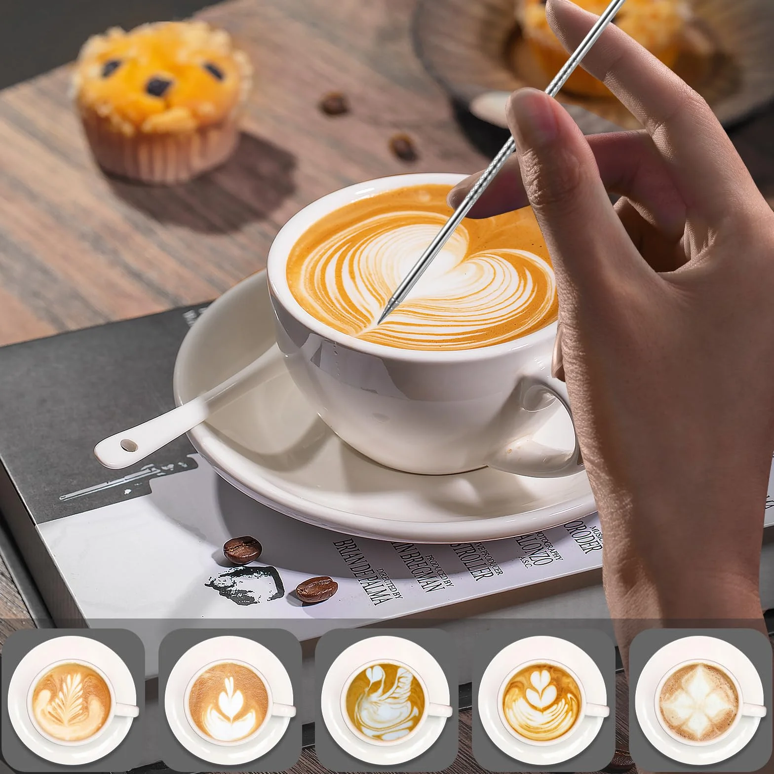 350 ml Dzbanek do Spieniania Mleka, Dzbanek do mleka ze stali nierdzewnej, latte dekorowanie pióro artystyczne, Dzbanek na Mleko z Miarką dla Baristy, Espresso, Latte Art, Idealny dla Miłośników Kawy