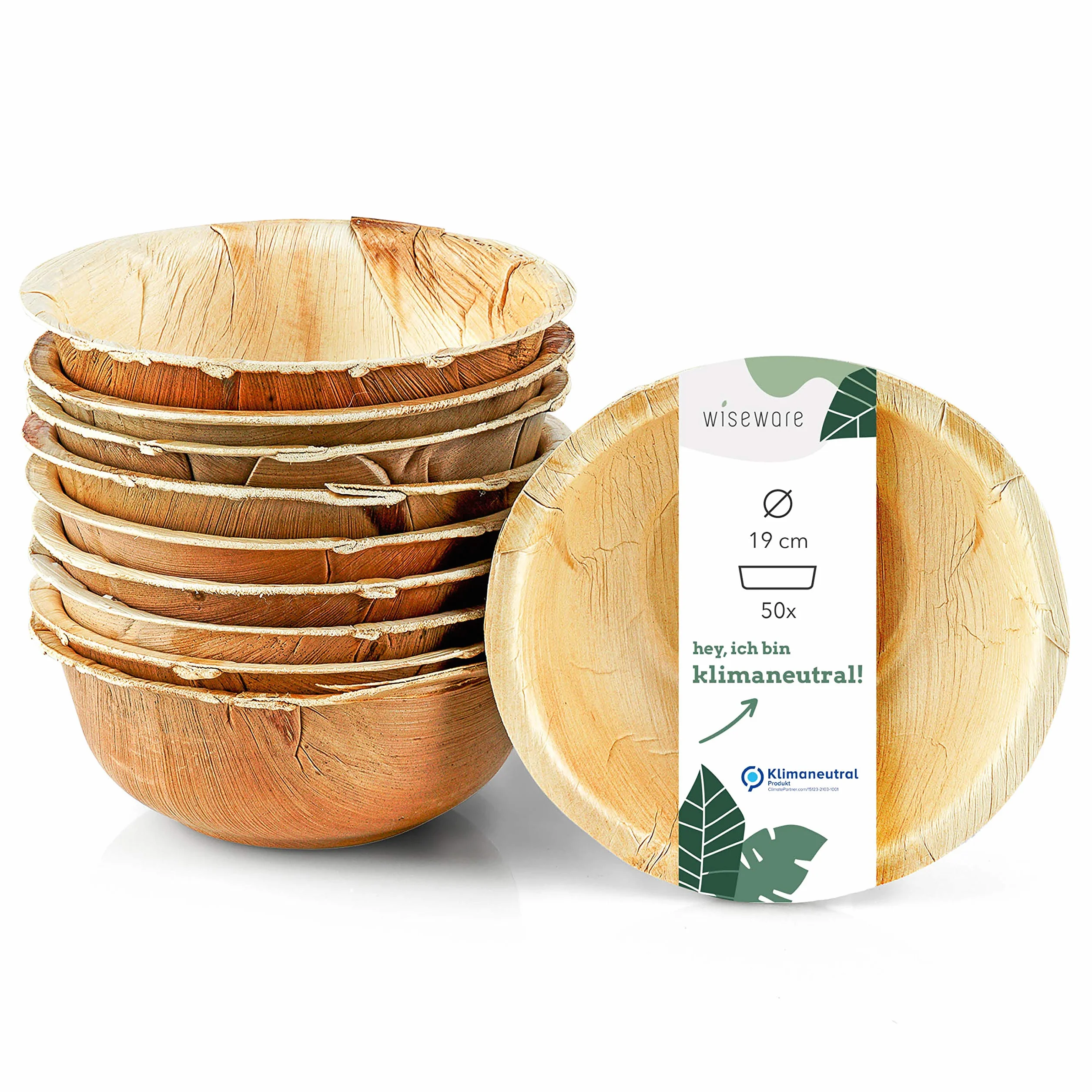 Wiseware Miska z liści palmy 50 sztuk 750 ml Ø 19 cm biodegradowalne kompostowalne naczynia jednorazowe