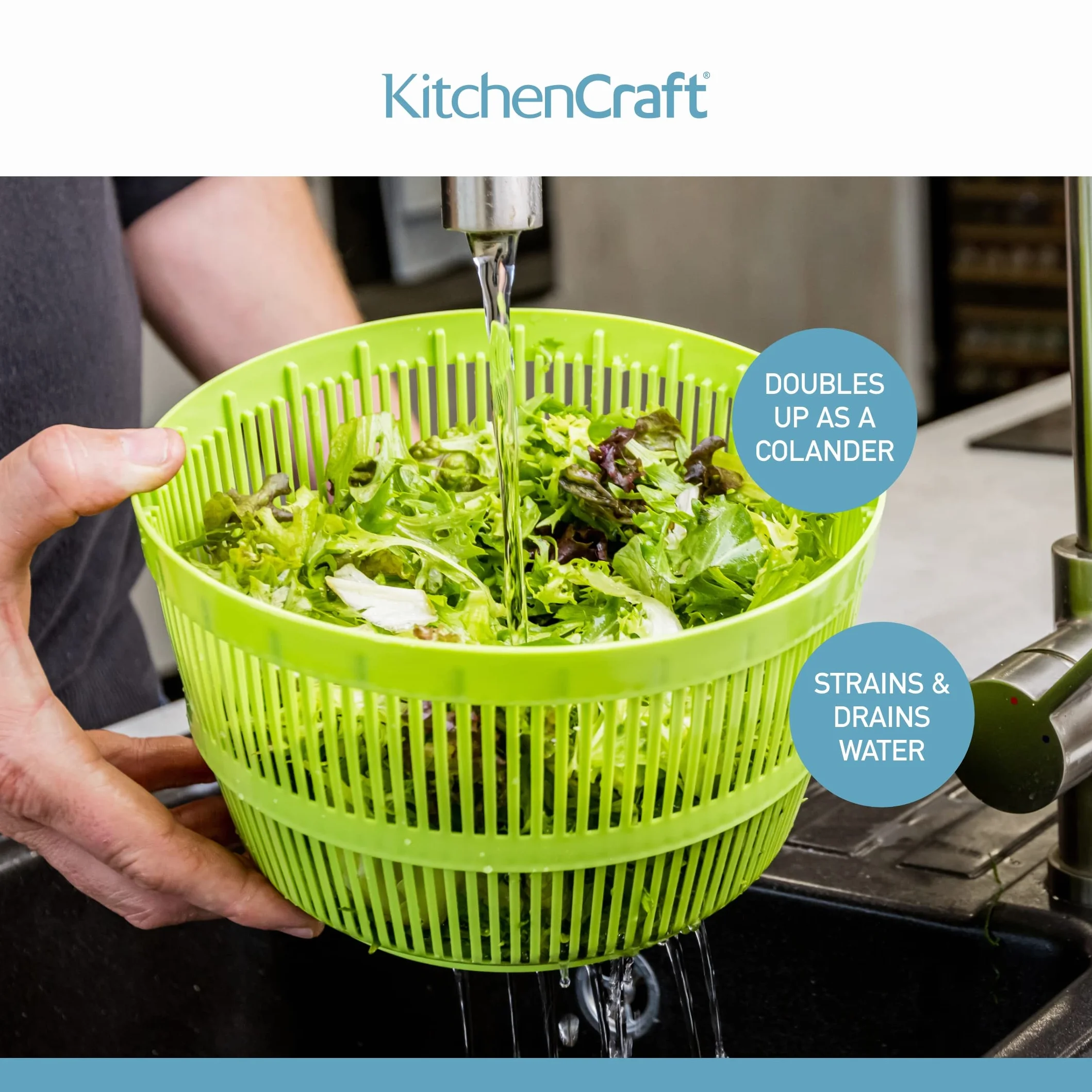 KitchenCraft Deluxe spinka do sałatek 25 cm, tworzywo sztuczne bez BPA