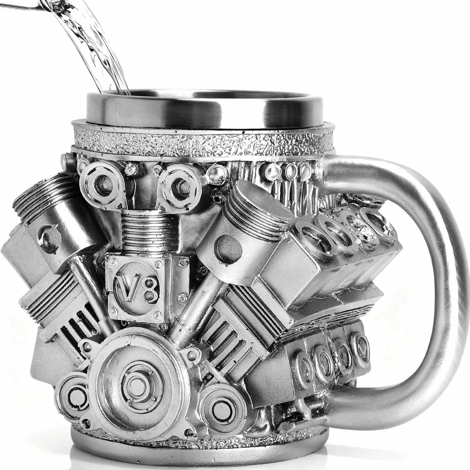 V8 kubek ze stali nierdzewnej, kreatywny mechanik, prezent z kubkiem V8, kubek na silnik i kubek samochodowy, pomysł na prezent dla mężczyzn, kubek warsztatowy dla miłośników samochodów, 250 ml