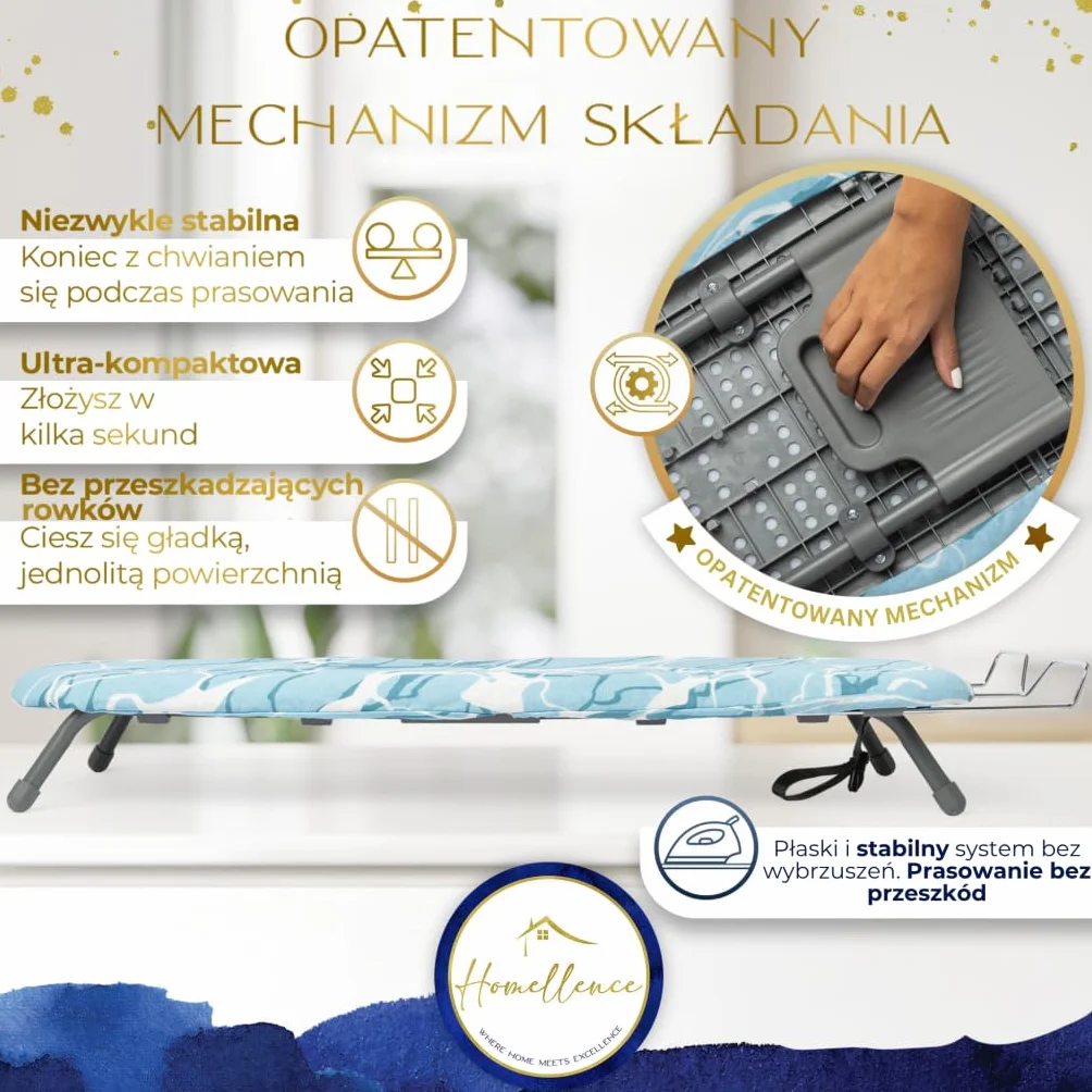 Homellence Kompaktowa Deska do Prasowania Stołowa Składana Mini Przenośna 2 Pokrowce Niebieska