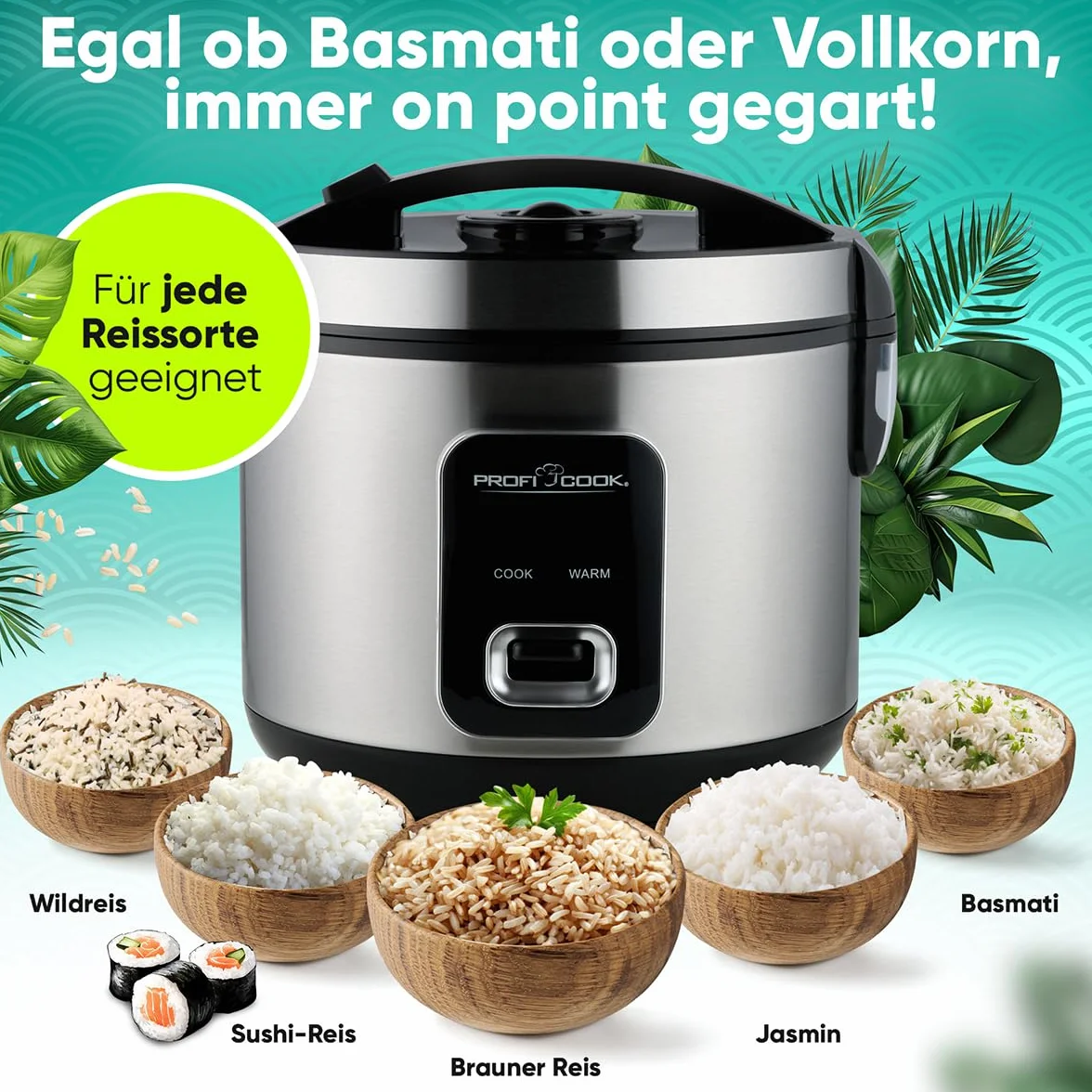 ProfiCook® szybkowar do ryżu 3 kg | szybkie przygotowanie bez przypalania | funkcja utrzymania ciepła | w zestawie kubek z miarką i łyżką do ryżu | Rice Cooker z nieprzywierającą powłoką | szybkowar