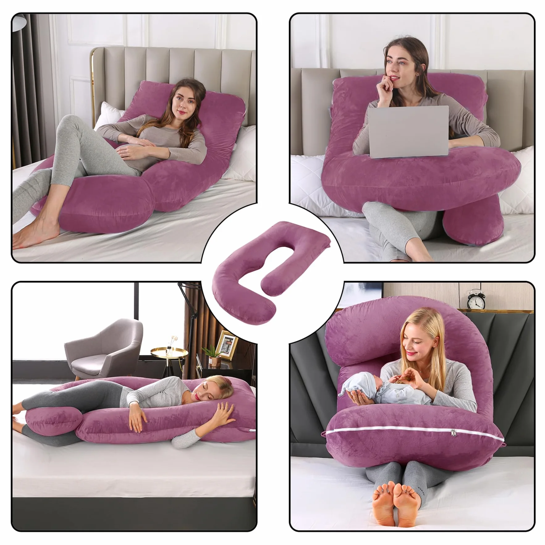 CALIYO Poduszka ciążowa w kształcie litery J, poduszka do karmienia XXL, poduszka do spania na boku z poszewką, poduszka Pregnancy Pillow i komfortowa poduszka dla dorosłych, wyściółka z bawełny
