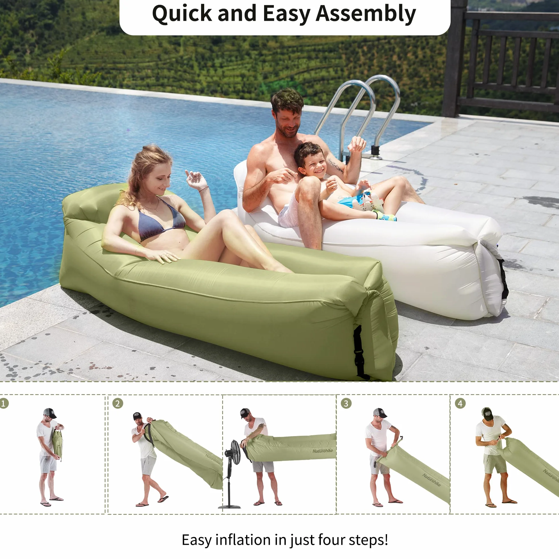 Naturehike Nadmuchiwany fotel sofa łóżko kempingowe wodoodporna z plecakiem (zielony)