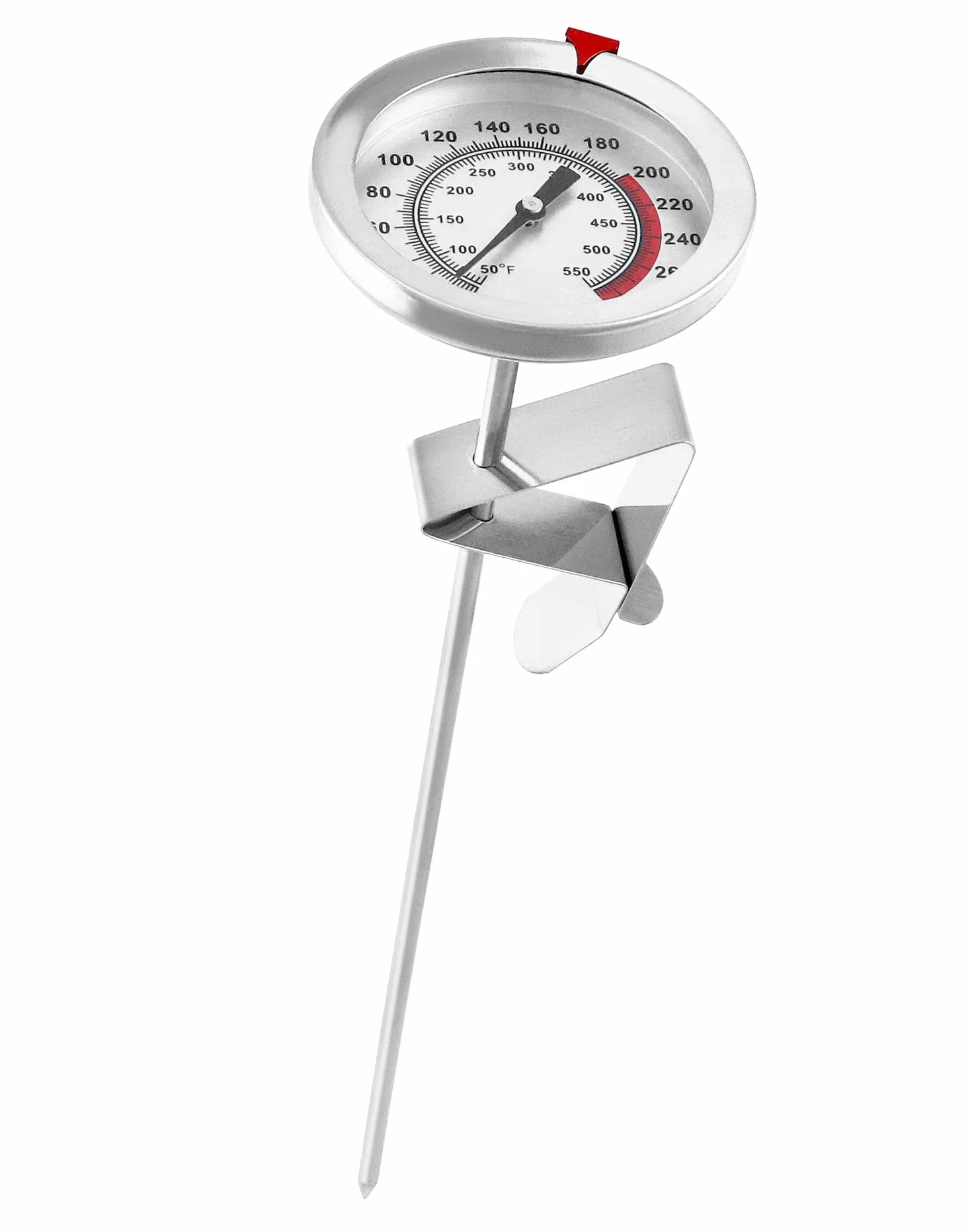 QWORK® 304 termometr do smażenia ze stali nierdzewnej 290°C/550°F z długą sondą 23 cm, natychmiast czytelny analogowy termometr do mięsa, termometr kuchenny